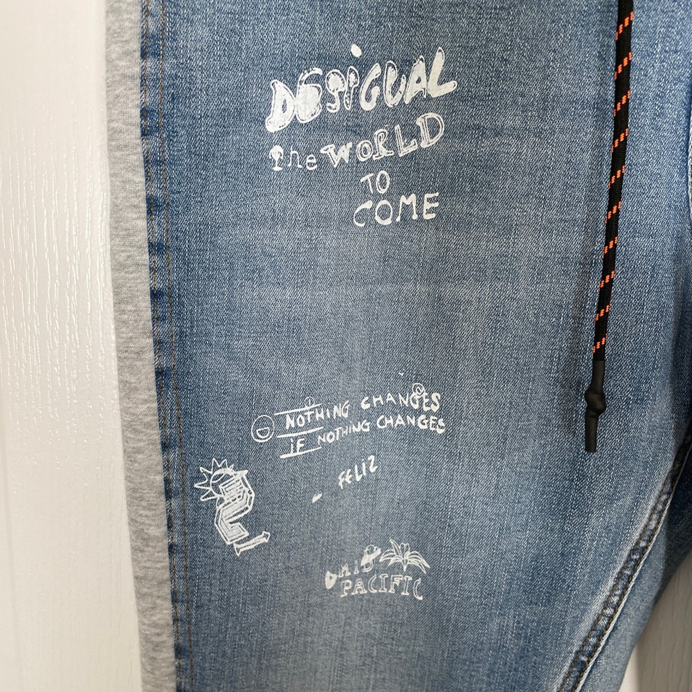 Desigual x Disney Mickey Mouse Hybrid Denim Jogger Jeans Blue Grey NWT XL - Picture 6 of 13